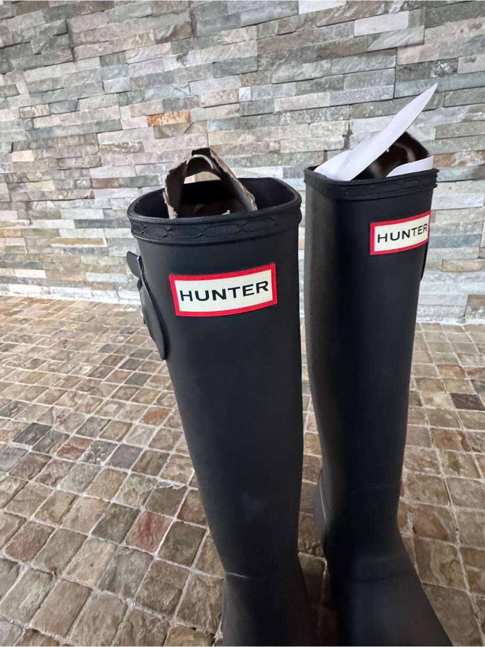 Hunter Black Tall Rubber Rain Boots with Red Logo Trim - Picture 4 of 9
